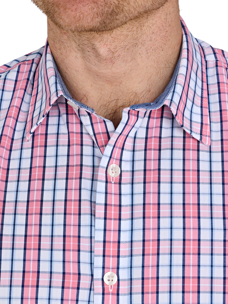 Short Sleeve Large Check Cotton Poplin Shirt - Pink