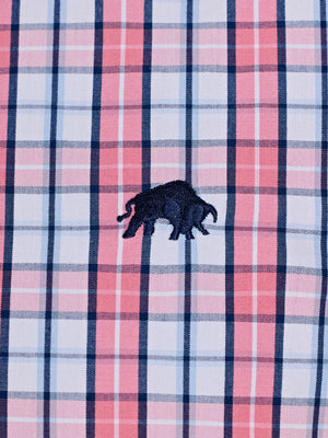 Short Sleeve Large Check Cotton Poplin Shirt - Pink
