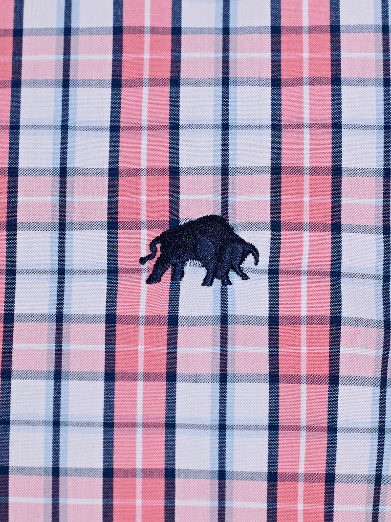 Short Sleeve Large Check Cotton Poplin Shirt - Pink