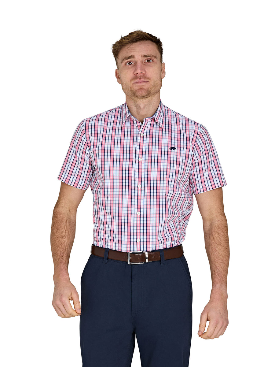 Short Sleeve Large Check Cotton Poplin Shirt - Pink – Raging Bull Clothing