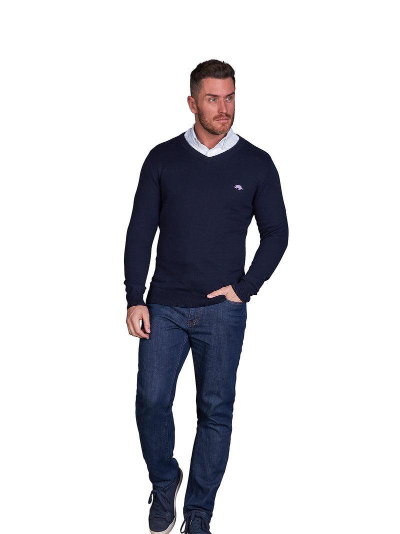 Classic V Neck Knit - Navy