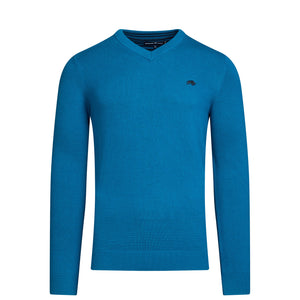 Classic V Neck Cotton/Cashmere Knit - Teal