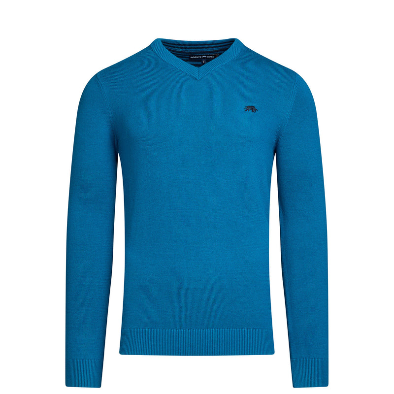 Classic V Neck Cotton/Cashmere Knit - Teal