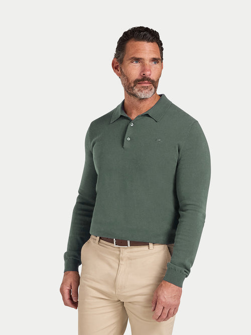 Long Sleeve Classic Knitted Polo - Sage