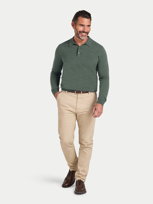 Long Sleeve Classic Knitted Polo - Sage