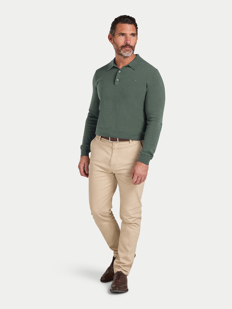 Long Sleeve Classic Knitted Polo - Sage