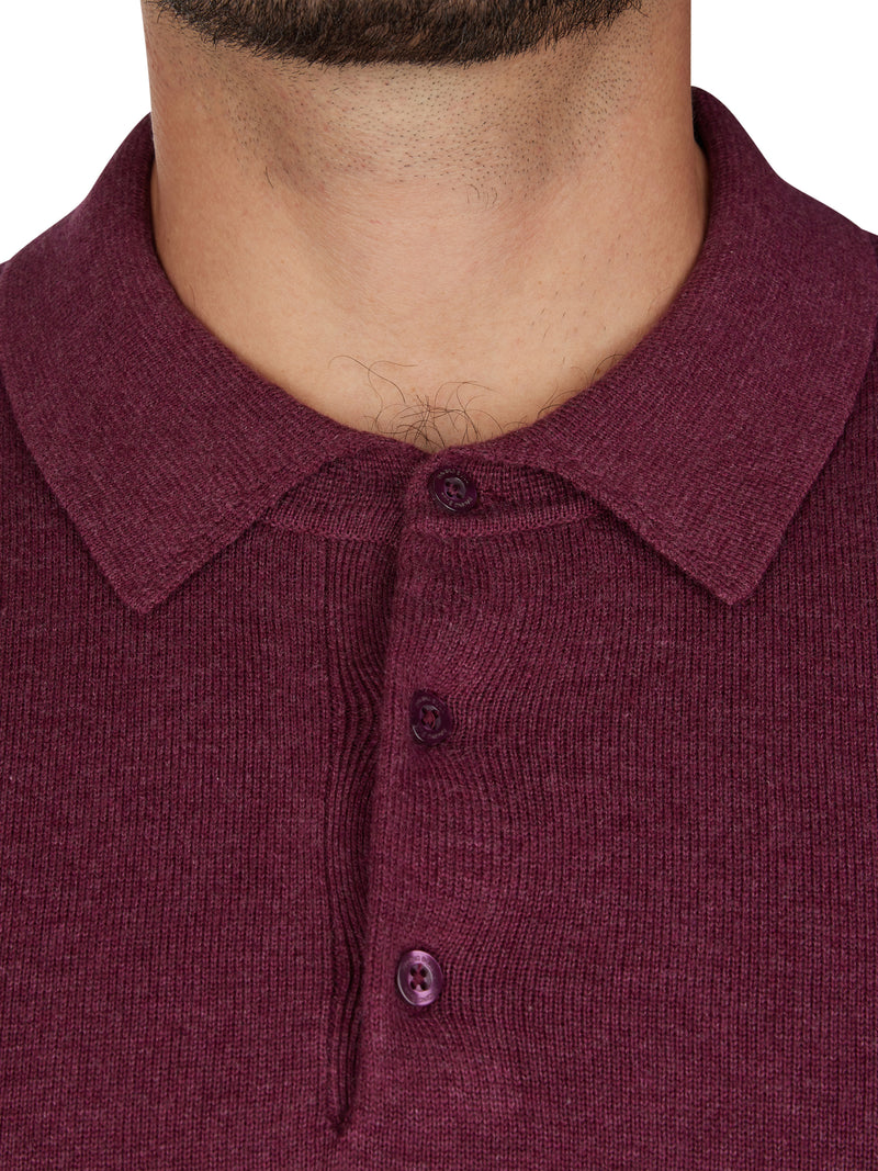 Long Sleeve Knitted Polo - Burgundy