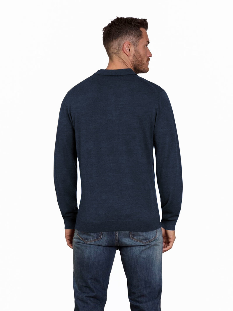 Long Sleeve Knitted Polo - Navy