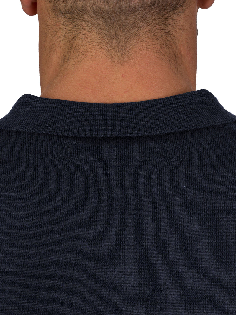 Long Sleeve Knitted Polo - Navy – Raging Bull Clothing
