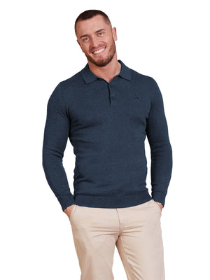 Long Sleeve Knitted Polo - Navy
