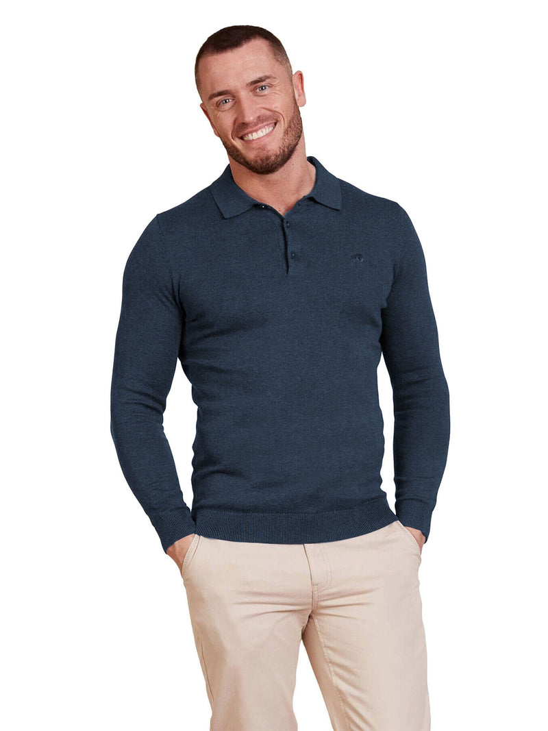 Long Sleeve Knitted Polo - Navy