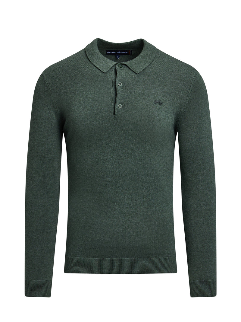 Long Sleeve Classic Knitted Polo - Sage