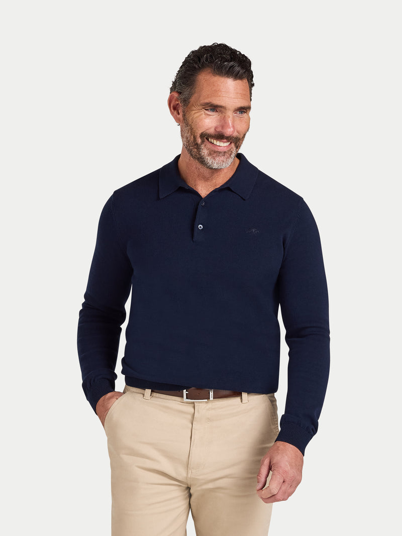 Long Sleeve Knitted Polo - Navy