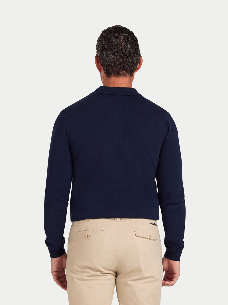 Long Sleeve Knitted Polo - Navy