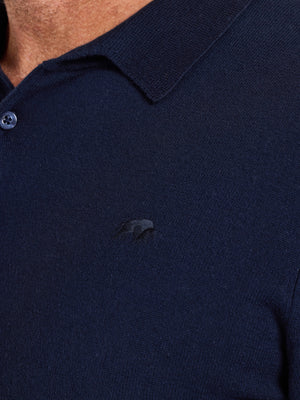 Long Sleeve Knitted Polo - Navy