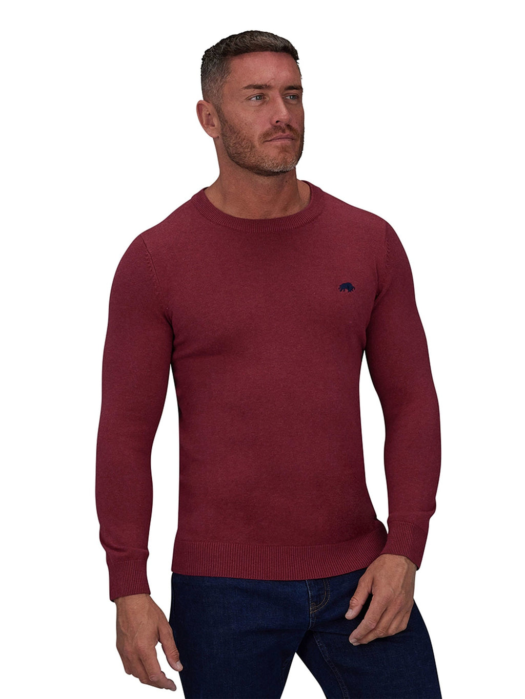 Classic Crew Neck Cotton/Cashmere Knit - Berry Raging Bull Clothing