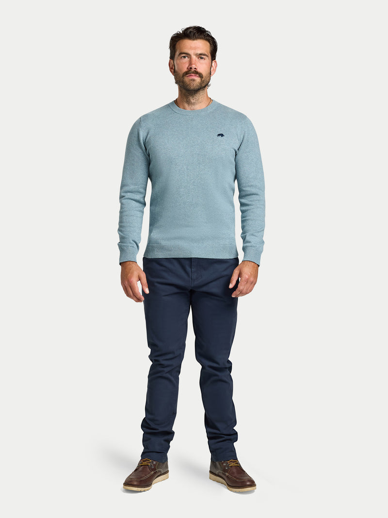 Classic Crew Neck Cotton/Cashmere Knit - Green Marl
