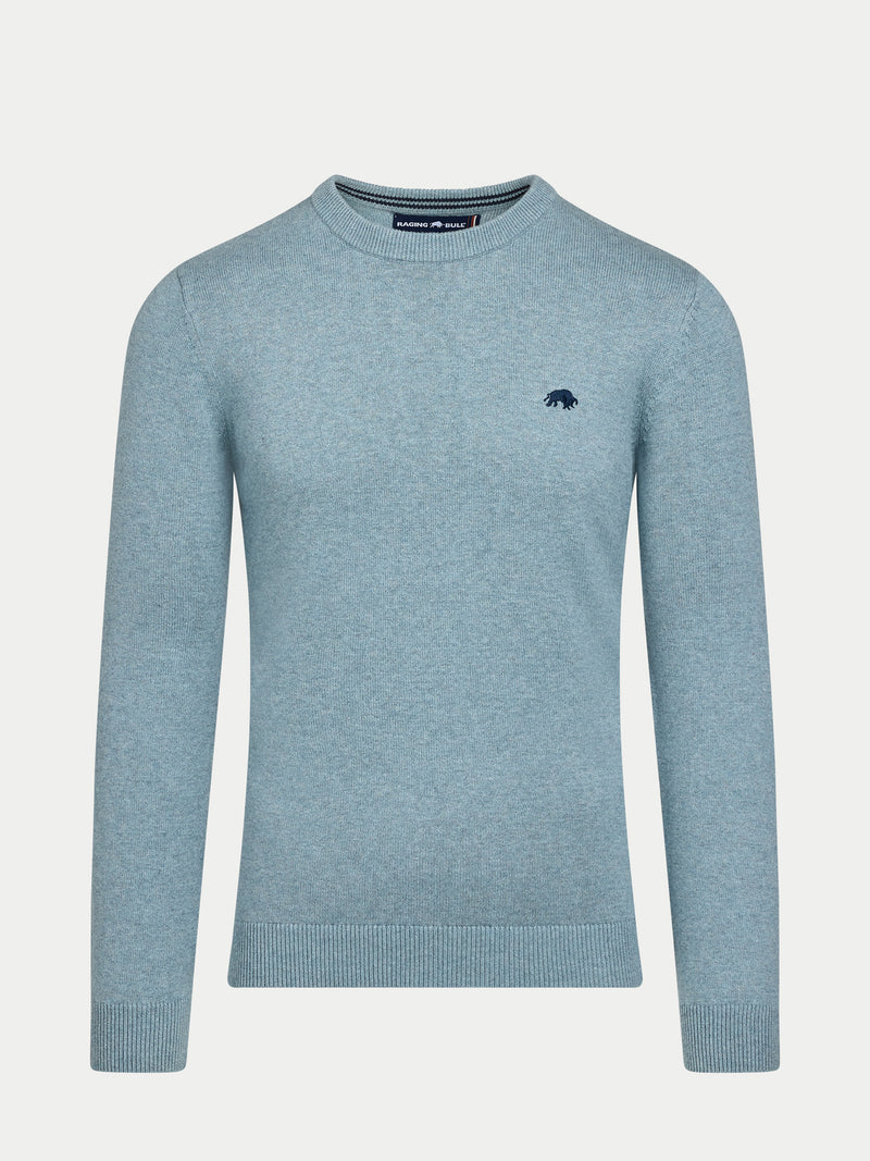 Classic Crew Neck Cotton/Cashmere Knit - Green Marl
