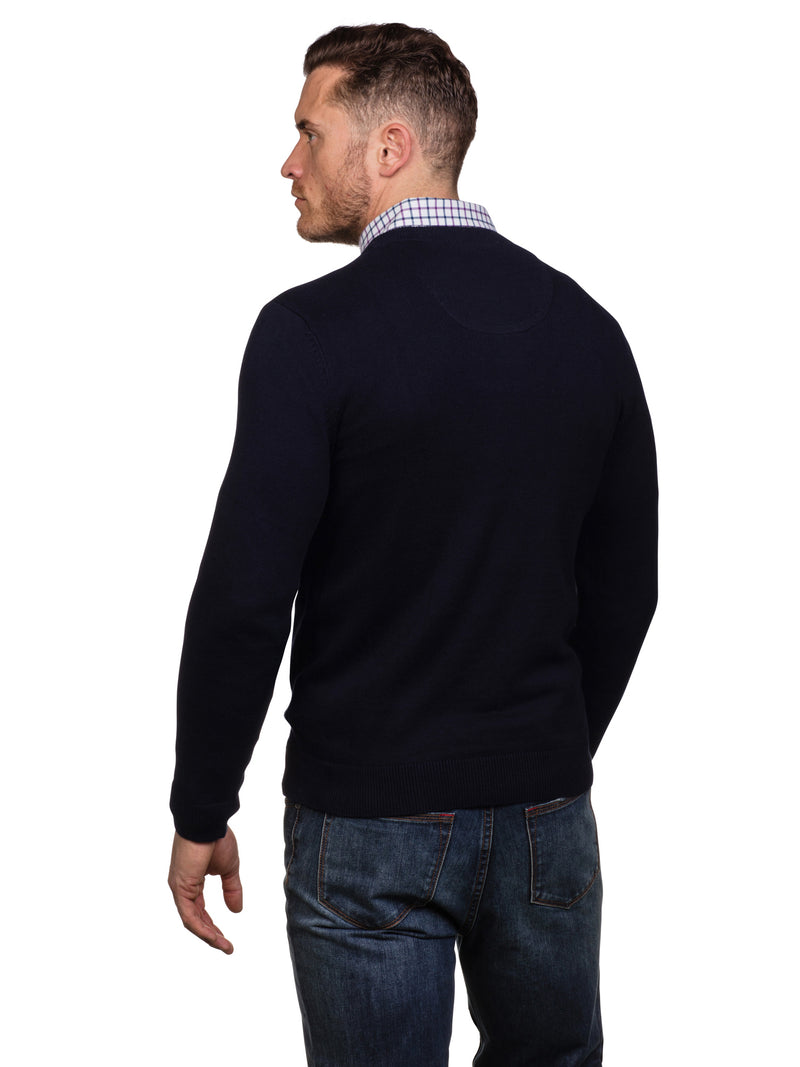 Classic Crew Neck Cotton/Cashmere Knit - Navy