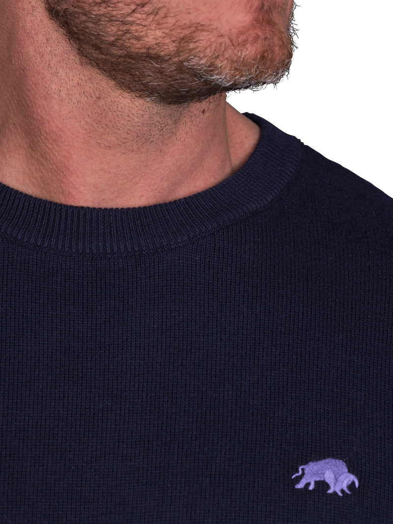 Classic Crew Neck Cotton/Cashmere Knit - Navy