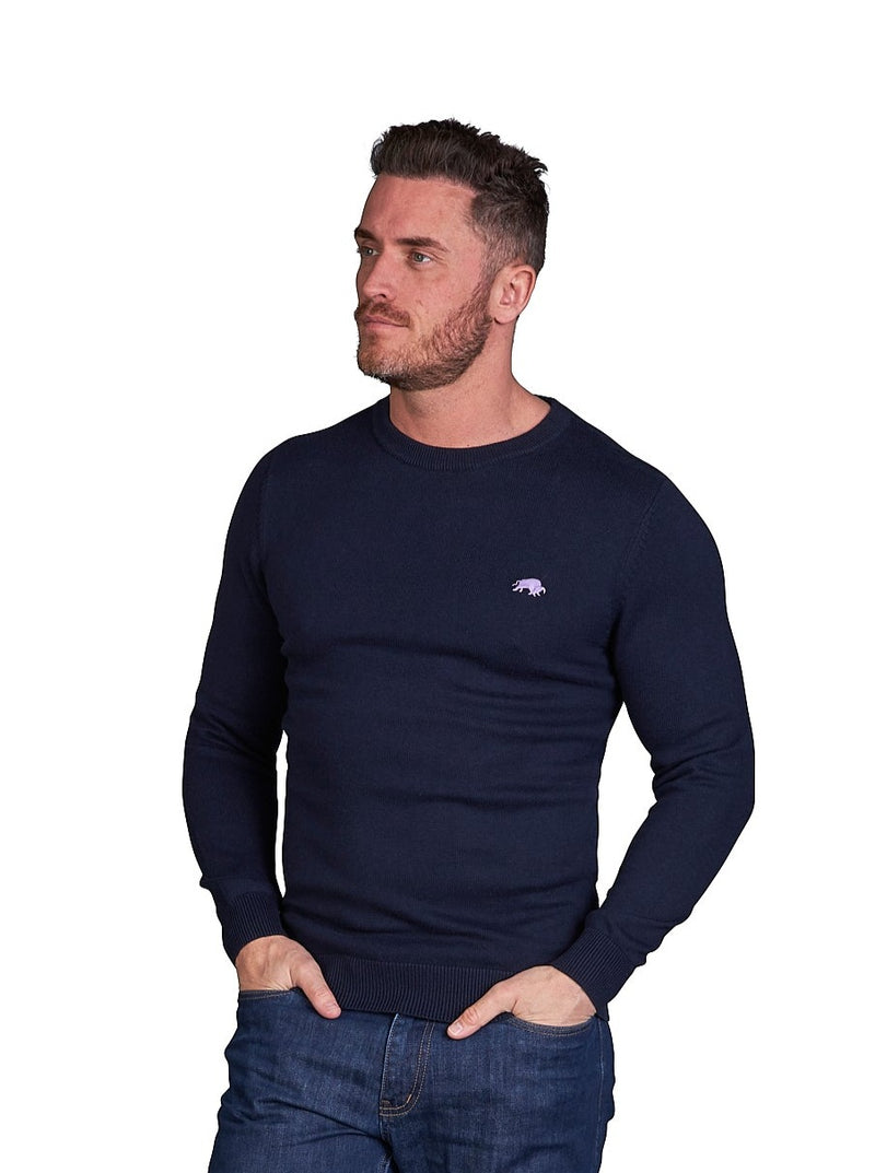 Classic Crew Neck Cotton/Cashmere Knit - Navy