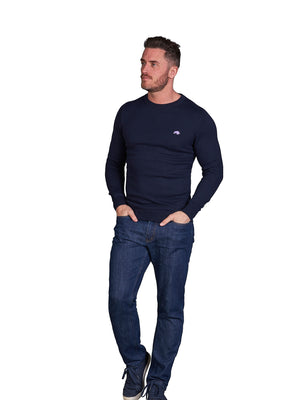 Classic Crew Neck Cotton/Cashmere Knit - Navy