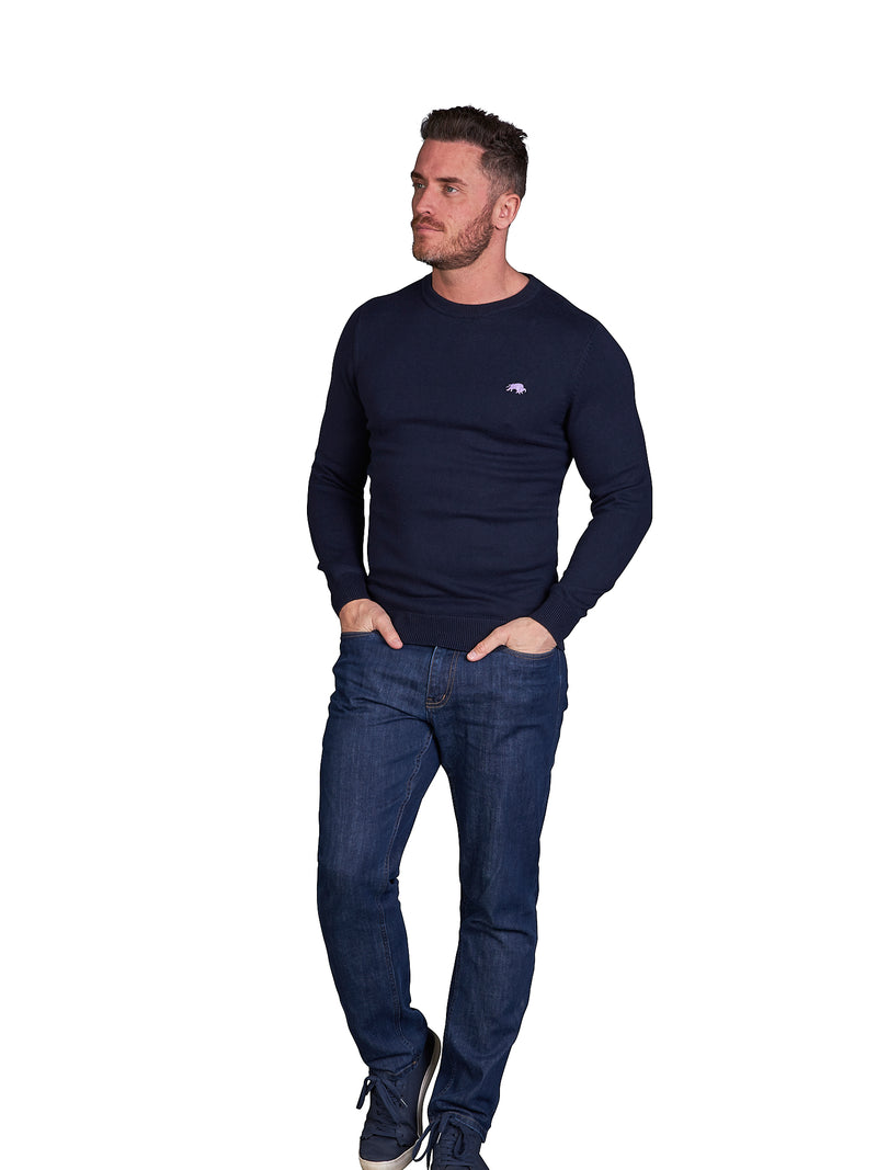 Classic Crew Neck Cotton/Cashmere Knit - Navy