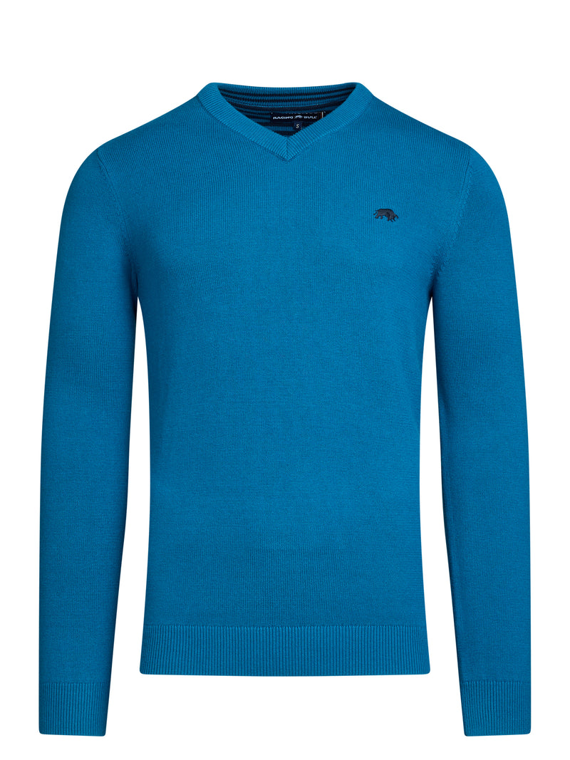 Classic V Neck Cotton/Cashmere Knit - Teal