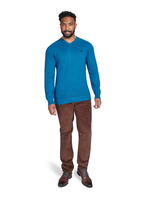 Classic V Neck Cotton/Cashmere Knit - Teal