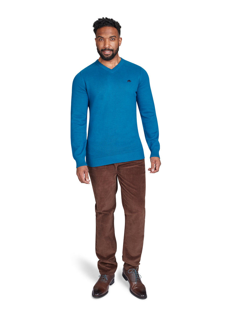 Classic V Neck Cotton/Cashmere Knit - Teal
