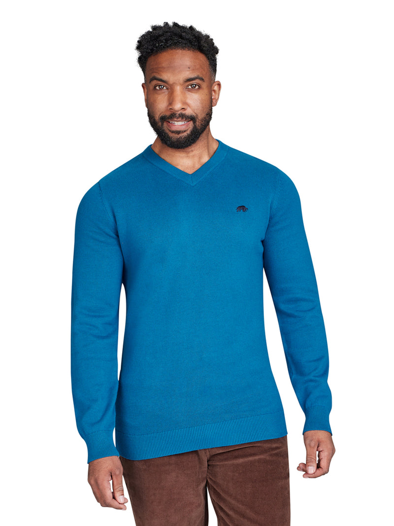 Classic V Neck Cotton/Cashmere Knit - Teal