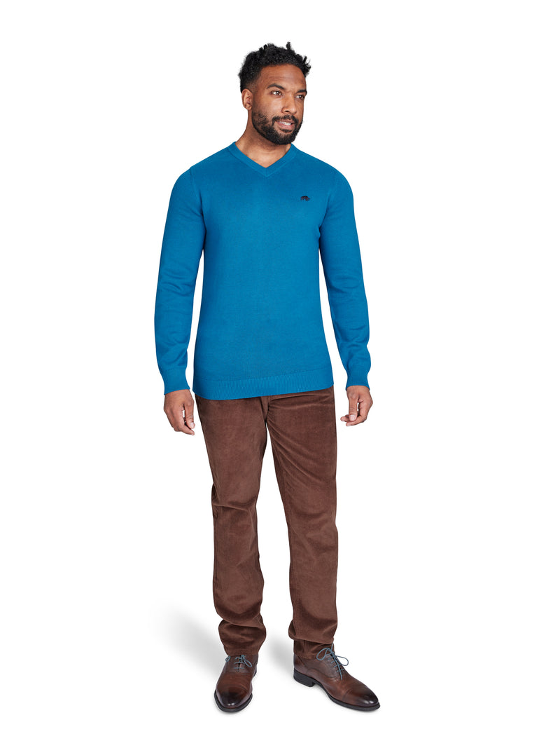 Classic V Neck Cotton/Cashmere Knit - Teal