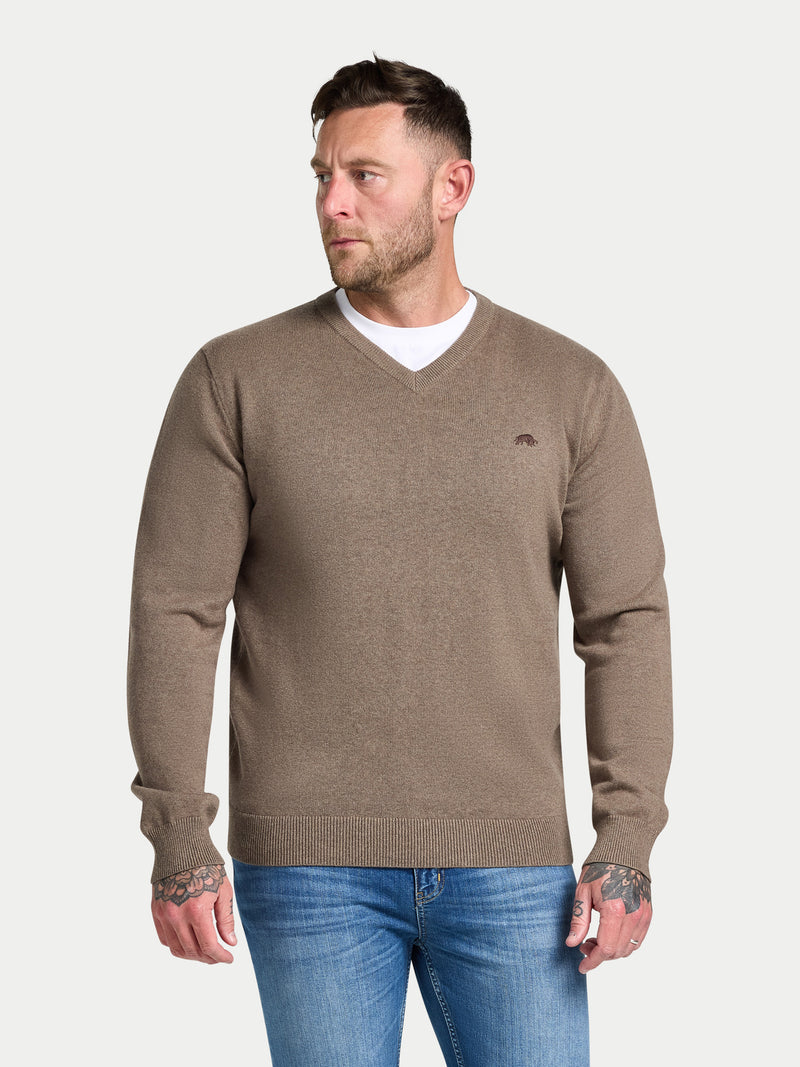 Classic V Neck Cotton/Cashmere Knit - Toast