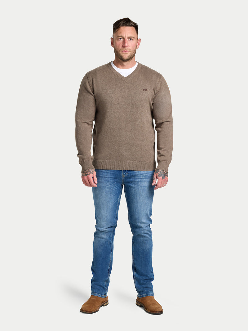 Classic V Neck Cotton/Cashmere Knit - Toast