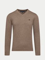 Classic V Neck Cotton/Cashmere Knit - Toast