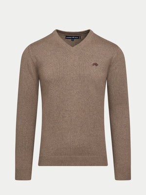 Classic V Neck Cotton/Cashmere Knit - Toast