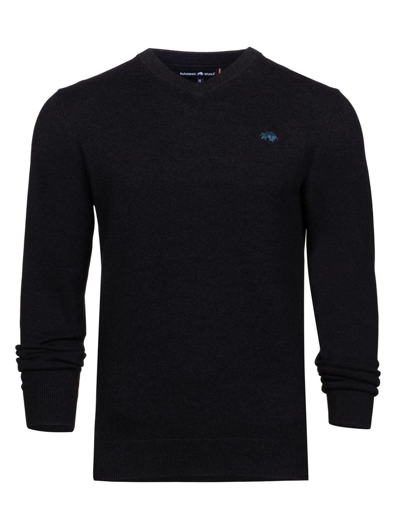 Classic V Neck Cotton/Cashmere Knit - Black