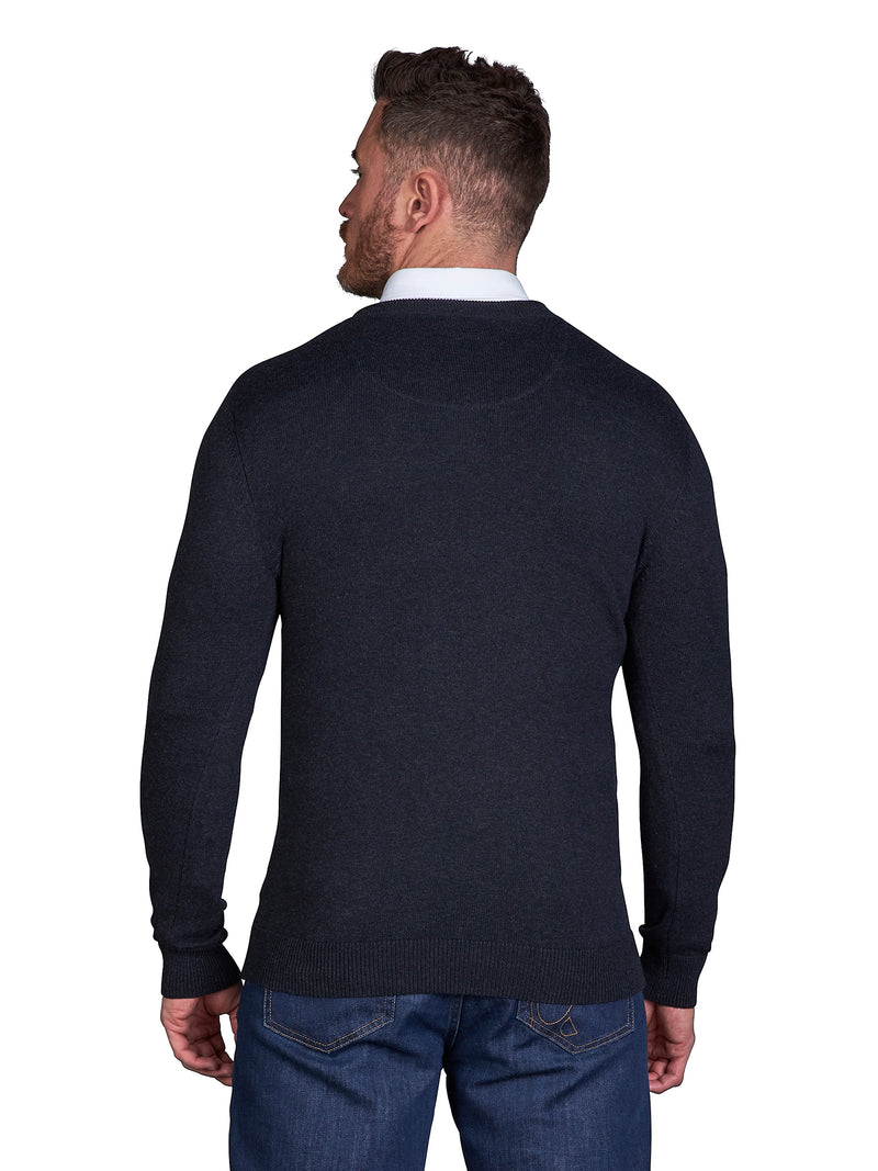 Classic V Neck Cotton/Cashmere Knit - Black