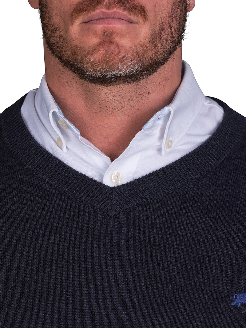 Classic V Neck Cotton/Cashmere Knit - Black