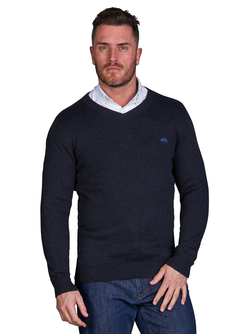 Classic V Neck Cotton/Cashmere Knit - Black