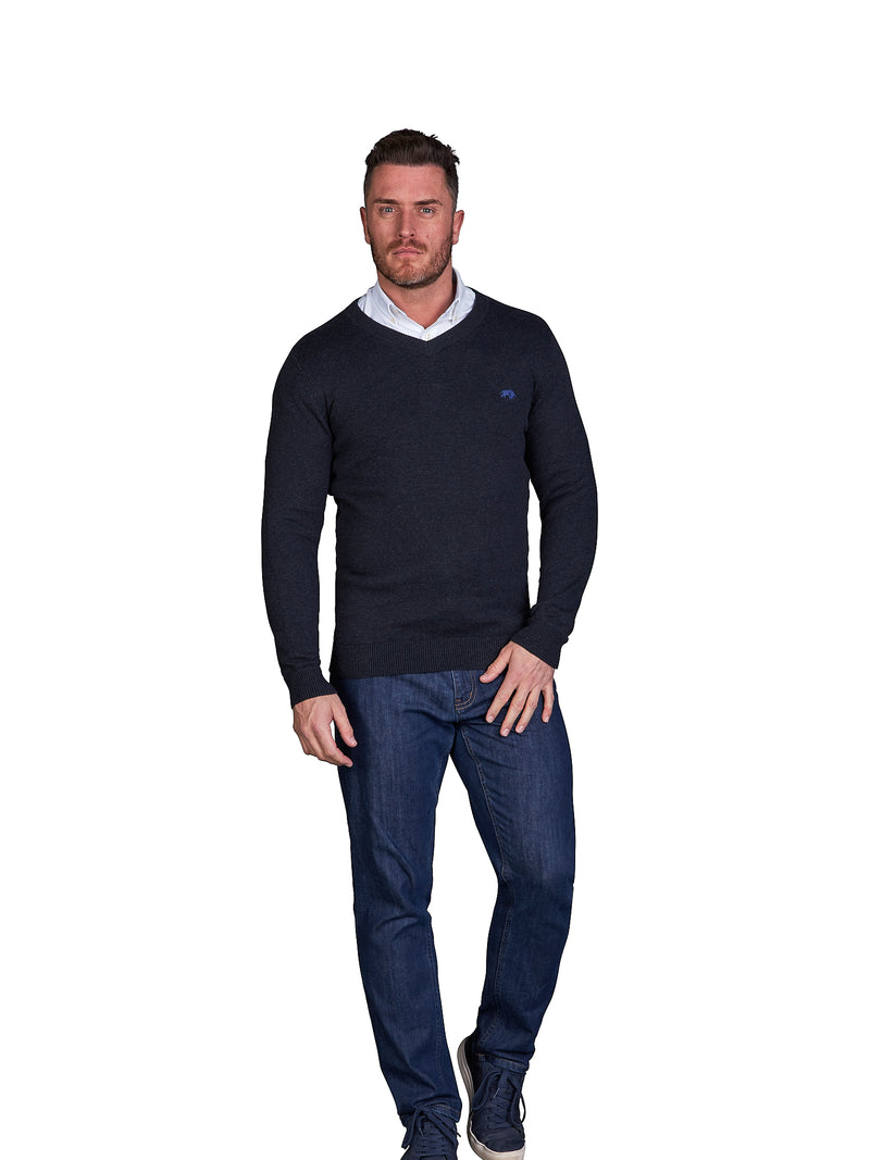 Classic V Neck Cotton/Cashmere Knit - Black