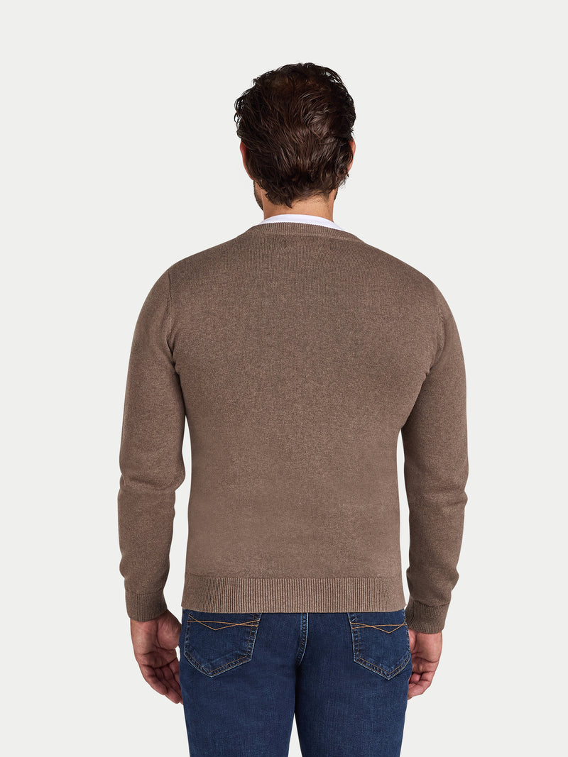 Classic V Neck Cotton/Cashmere Knit - Toast