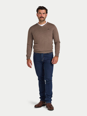 Classic V Neck Cotton/Cashmere Knit - Toast