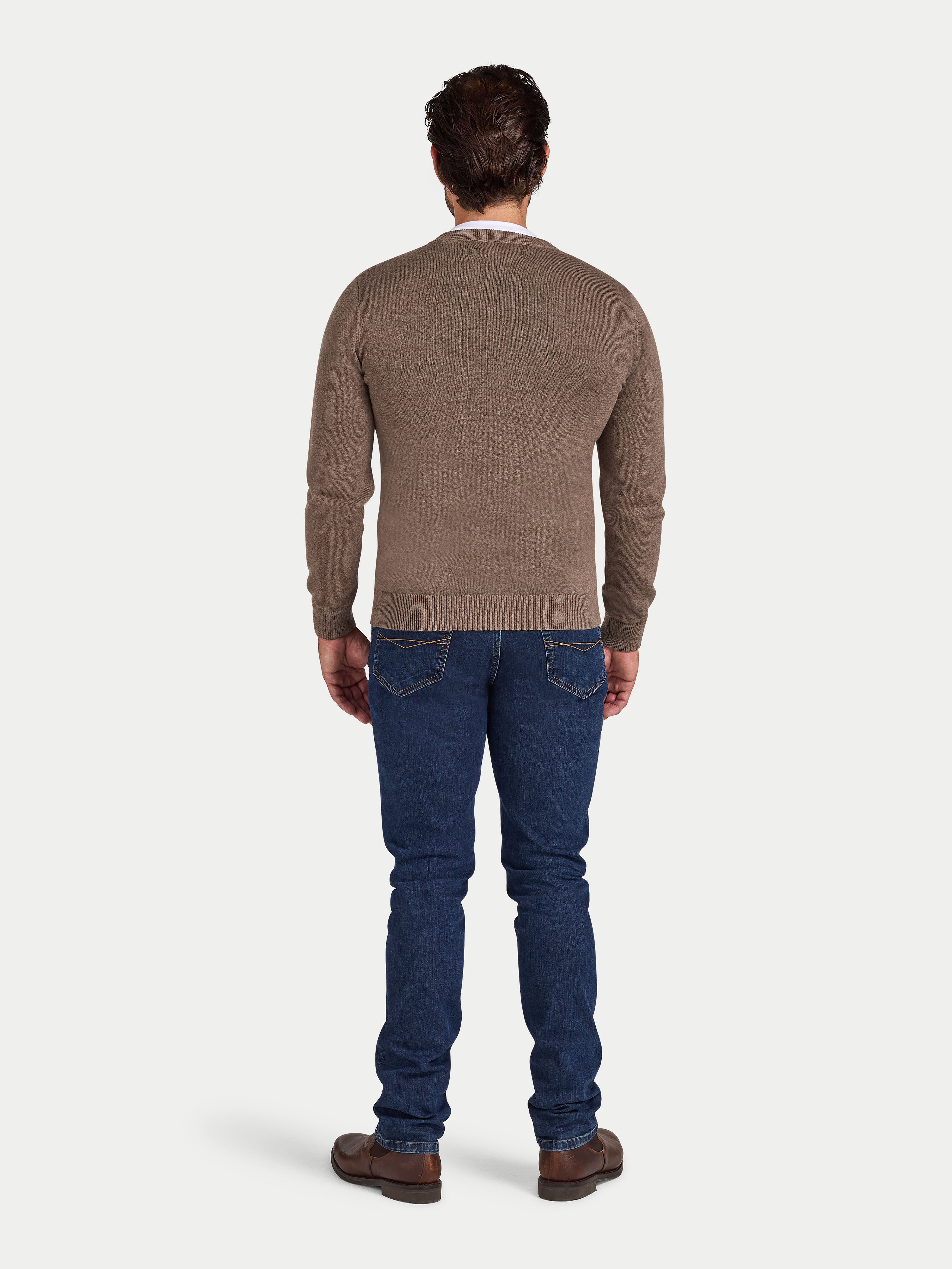 Classic V Neck Cotton/Cashmere Knit - Toast