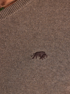 Classic V Neck Cotton/Cashmere Knit - Toast