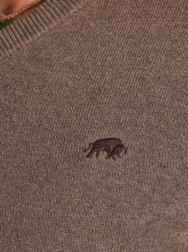 Classic V Neck Cotton/Cashmere Knit - Toast