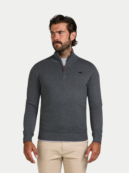 Classic Quarter Zip Cotton/Cashmere Knit - Charcoal