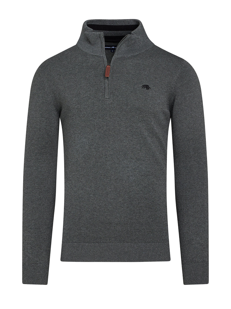 Classic Quarter Zip Cotton/Cashmere Knit - Charcoal