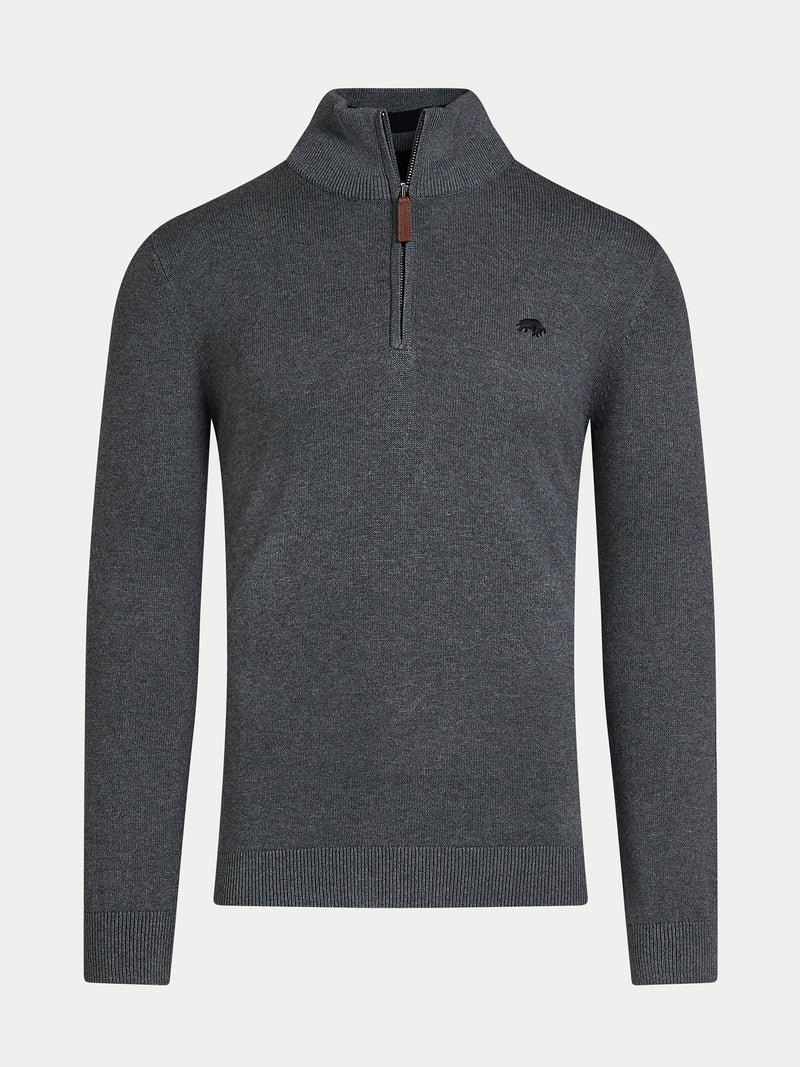 Classic Quarter Zip Cotton/Cashmere Knit - Charcoal