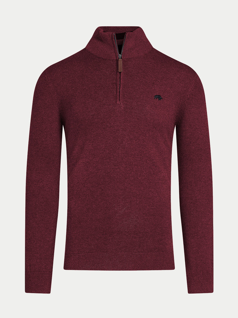 Classic Quarter Zip Cotton/Cashmere Knit - Berry